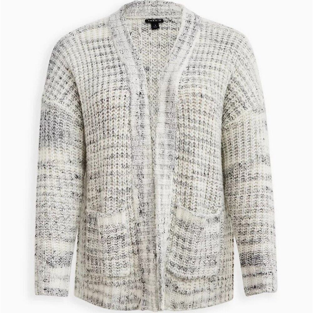 NWT TORRID Grey Space-Dye Drop Shoulder Open-Front Cardigan